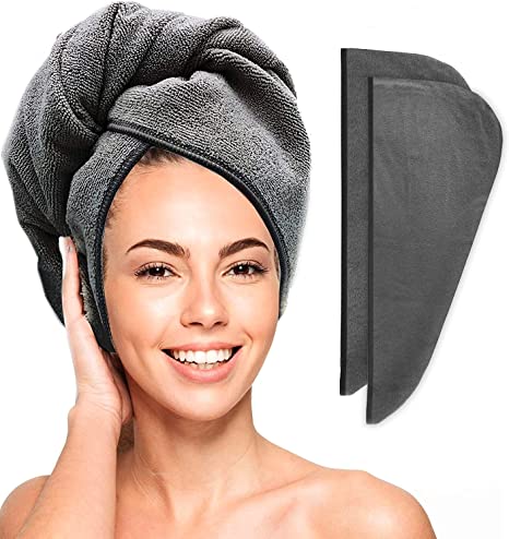 Scala Microfiber Turban Hair Towel Wrap (2 Pack) for Women - Fast Dry, Super Absorbent, Anti-Frizz, Tangle-Free, Quick Drying and Plopping for Wet Curly Hair