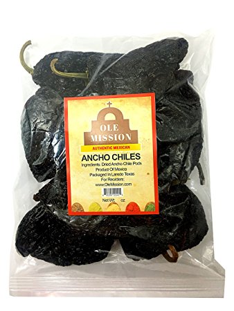 Dried Ancho Chiles Peppers 4 oz, Great For Sauce, Chili, Stews, Soups, Mole, Tamales, Salsa and Mexican Recipes By Ole Mission