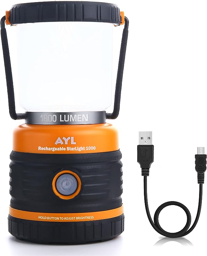 LED Camping Lantern Rechargeable, 1800LM, Camping Lamp, 4 Light Modes, 4400mAh Power Bank, IP44 Waterproof, Rechargeable Lantern for Hurricanes, Emergency, Power Outages, USB Cable Included