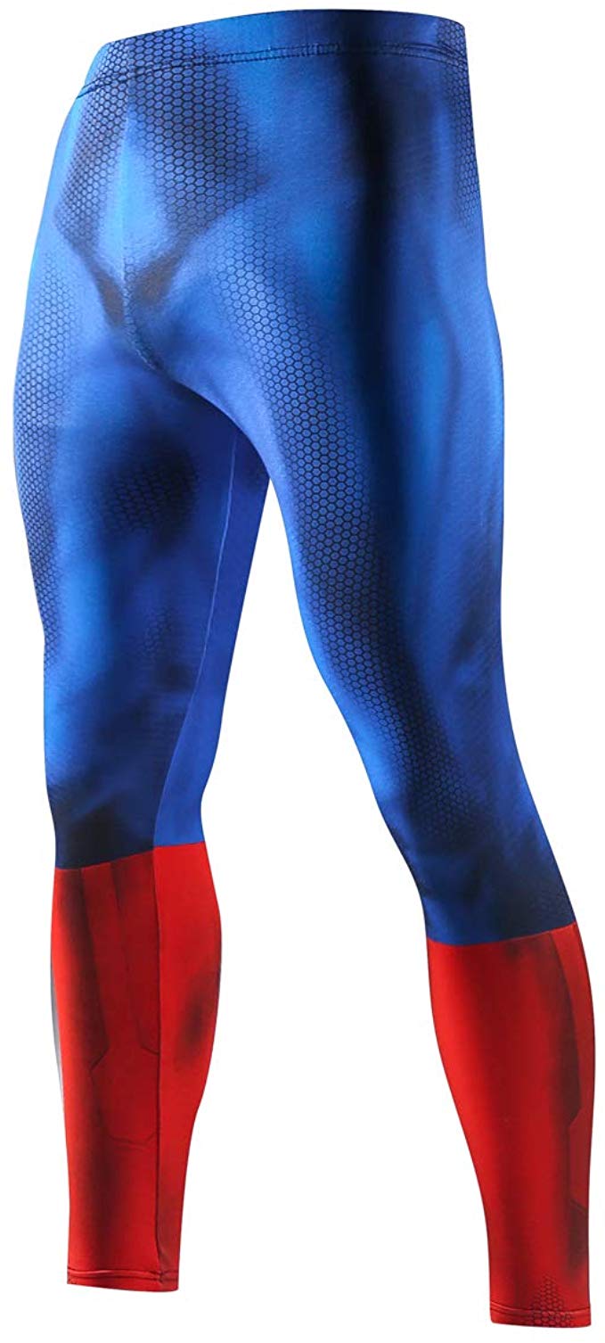 GERGER BO Men's Compression Elastic Tight Leggings Sport Spiderman Superhero Printing Pants