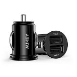 AUKEY 48A Dual USB Car Charger for iPhone 6S 6 6 Plus Samsung Galaxy Google Nexus LG HTC Motorola and more The Smallest but Most Powerful Car Charger in the World - Black
