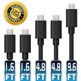 USB Cable PackMopower 5 Pack 96ft48ft16ft High Speed USB 20 A Male to Micro B Charge and Sync Cables for Samsung GalaxyHTCBlackberry and Motorola Smartphones Black