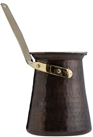 CopperBull DEMMEX 2017 Gorgeous Turkish Greek Hammered Copper Coffee Pot Ibrik Briki, 2mm Thick Copper (22 Ounce Antiqued Copper)