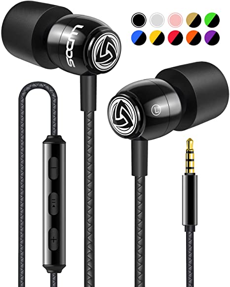 Earphones with Microphone - LUDOS CLAMOR in-Ear Headphones with Mic and Volume Control Earbuds, Bass, Reinforced Cable, New Generation Memory Foam Earphone for Computer, Laptop, PC, Samsung, iPhone