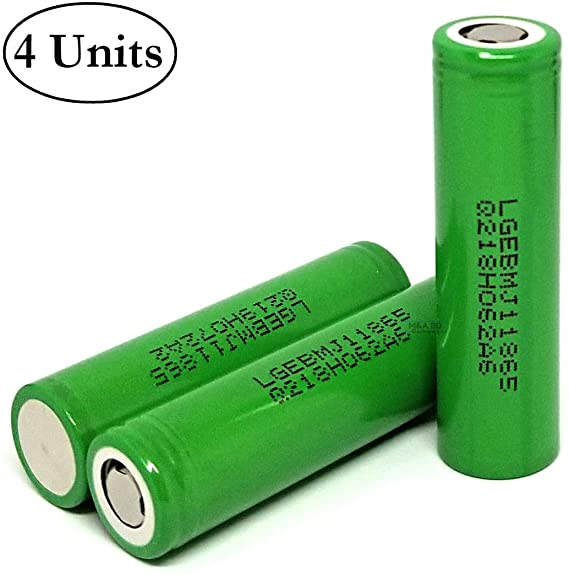 M&A BD 4 Pack of 3500mAh, 10A, Green-MJ1, Replacement for Flat Top-18650-Battery-Rechargeable, for LED Flashlight, Power Tools