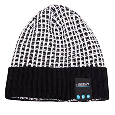 Rotibox Wireless Bluetooth Beanie Knit Hat Music Cap with Stereo Headphone Headset Earphone Speaker Hands-free Phone Call for Gym Outdoor Sports Skiing Running Skating Walking,Christmas Gifts - Black