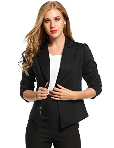 ACEVOG Women's Long Sleeve Solid Casual Work Office Slim One Button Short Blazer