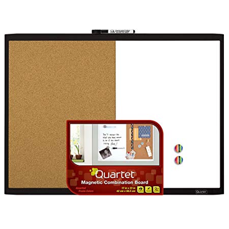 Quartet Magnetic Dry Erase Board & Cork Board, 17 x 23", Whiteboard & Corkboard, Black Frame (21-580653Q-BK)