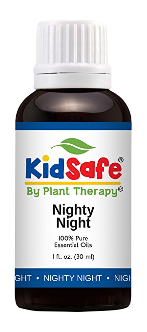 Plant Therapy KidSafe Nighty Night Synergy Essential Oil Blend. Blend of: Lavender, Marjoram, Mandarin, Cedarwood Atlas, Patchouli, Clary Sage, Chamomile Roman and Tansy Blue. 30 mL (1 Ounce).