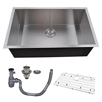 KES 30-Inch Kitchen Sink Stainless Steel Single Bowl Undermount Deep 16 Gauge Zero Radius with Drain Stainer Basket and Bottom Grid Protector 30 x 18 x 10 Inch European Contemporary Style, UB7646-C1