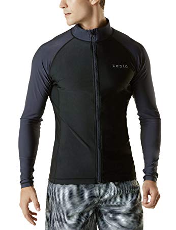 Tesla Men's UPF 50  Zip Front Long Sleeve Top Rashguard Swimsuit MSZ03/MSZ13