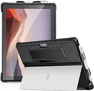 ProCase Hülle für 12,3 Zoll Surface Pro 7 Plus, Pro 7, Pro 6, Pro 5, Pro 4, Pro LTE, Heavy Duty Case Robuste Stoßfeste Schutzhülle mit Stifthaltergriff –Schwarz