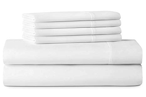 Saatvik Home Care Comfort 400 Thread Count 100% Long Staple Cotton Sheet Set,6 Piece Set, Queen Sheets,Hotel Collection Soft Luxury Bed Sheets Breathable,Fits Upto 18" Deep Pocket,White
