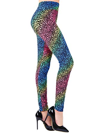 SATINIOR Soft Printed Leggings 80s Style Neon Leggings Pants with Assorted Designs for Women and Girls