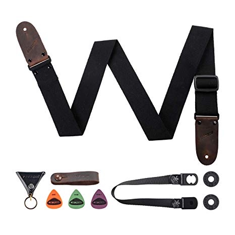 M33 Cotton Guitar Strap Black Set For Acoustic, Electric and Bass Guitars - 2" Wide Includes FREE STRAP BUTTON   LOCKS   3 PICKS