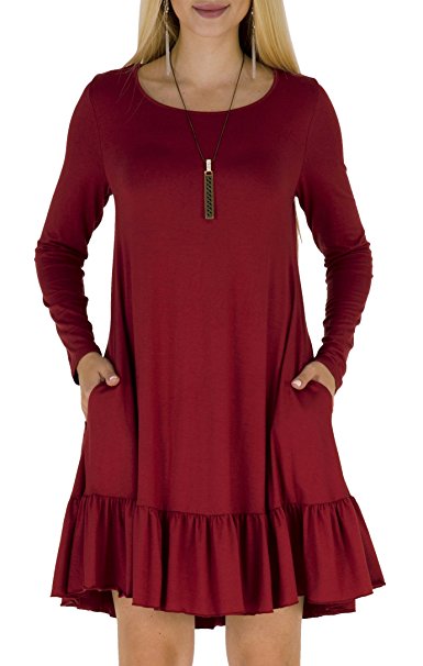 Women's Ruffle Hem Tunic Shirt Dress with Pocket S-XL