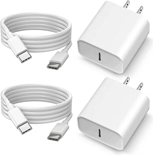 Newtion 2 Pack 20W Type C Fast Charger 6ft USB Cable Wall Charging Compatible with Samsung Galaxy S20 S21 S22 S23 Ultra Note 8 9 10 20, white, CHR011