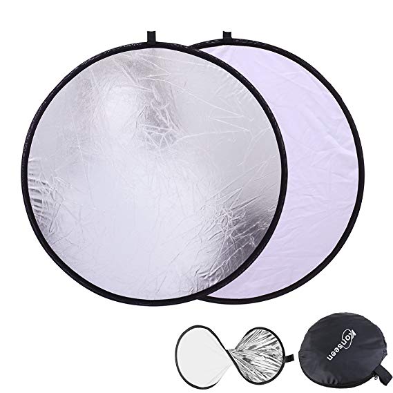 Photo Light Sun Reflectors 32inch (80cm) 2 in 1 Round Mulit Collapsible Photography Reflector Silver and White for Camera Flash Lighting Photo Shooting