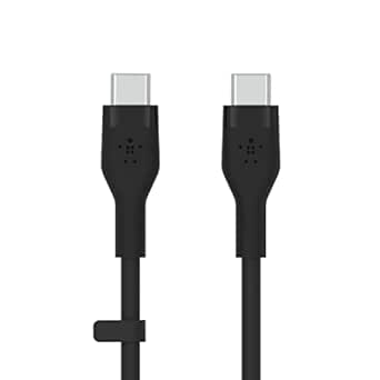 Belkin BoostCharge Flex Silicone USB-C to USB-C Cable (1M/3.3FT), MFi-Certified Charging Cable for Samsung Galaxy Series, Google Pixel, & More with Cable Clip - Black