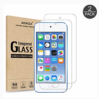 (Pack of 2) [Tempered Glass] Screen Protector for iPod Touch 6G (6th Generation) / 5G (5th Generation), Akwox [0.33mm Ultra Thin 9H Hardness 2.5D Round Edge] with Lifetime Replacement Warranty