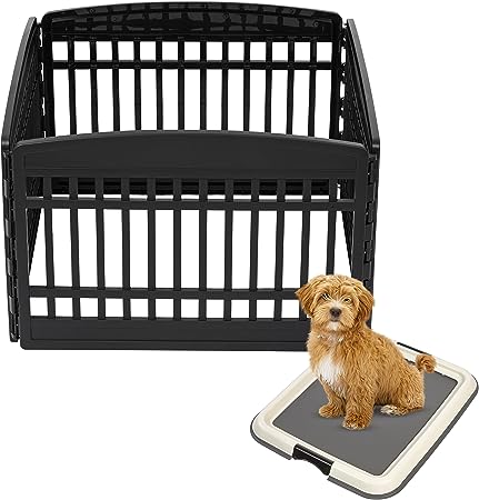 IRIS USA 24" Exercise 4-Panel Pet Playpen and Small Training Pad Holder Set, Dog Playpen & Potty Pad Holder for Puppies Small Medium Dog, Easy Assemble Easy Storing Floor Protection, Black