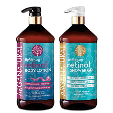 Arganatural Tightening Body Lotion and Anti-Aging Shower Gel (Body Wash) with Natural Argan Oil and Retinol - Bundle Pack -Amazon Exclusive
