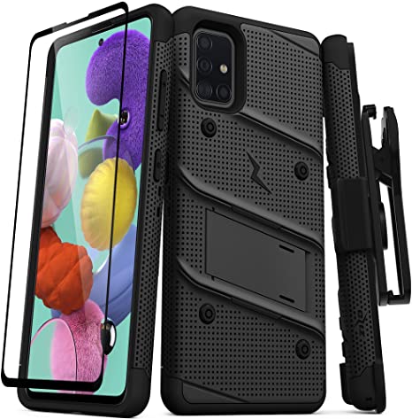 ZIZO Bolt Series for Galaxy A51 5G Case with Screen Protector Kickstand Holster Lanyard - Black