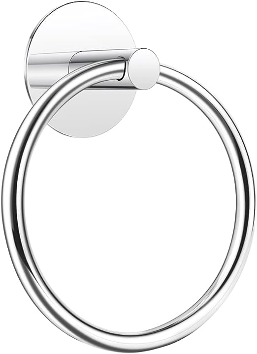 No Drilling Self Adhesive Towel Holder, Stainless Steel Towel Ring, Bathroom and Kitchen Towel Rack (Chrome)
