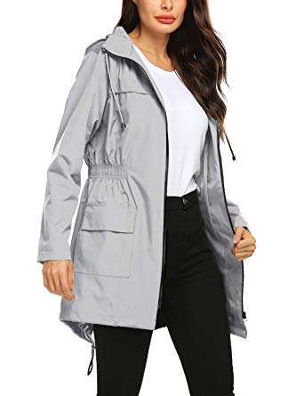 Avoogue Women Raincoat Waterproof Windbreaker Lined Rain Jacket Lightweight Trench Coats S-XXL