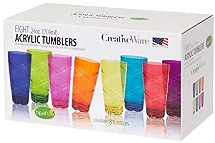 CreativeWare CIR08MULTI Circus Set of 8, 24 Ounces Tumbler Set, 24 oz, Multicolor