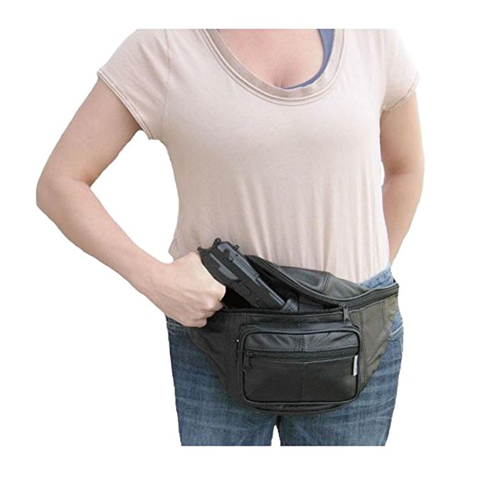 Leather Concealed Carry Fanny Pack - Gun Conceal Purse / Bag fits up to 48inch Waist - For Men & Women