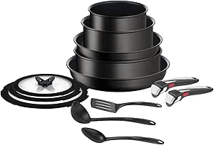 Tefal Ingenio 13-teiliges Kochgeschirr-Set, Antihaftbeschichtung, Induktionstauglich, Pfannen, Töpfe, Deckel, Griffe, Küchenhelfer, L3959343, Schwarz