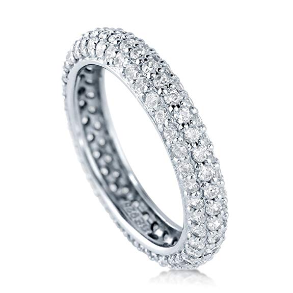 BERRICLE Rhodium Plated Sterling Silver Cubic Zirconia CZ Anniversary Stackable Eternity Band Ring