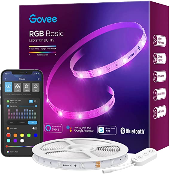 Govee 50ft Smart LED Strip Lights, WiFi RGB LED Lights Work with Alexa and Google Assistant, Color Changing Light Strip with Music Sync, App Controlled LED Lights for Bedroom, Party, Living Room