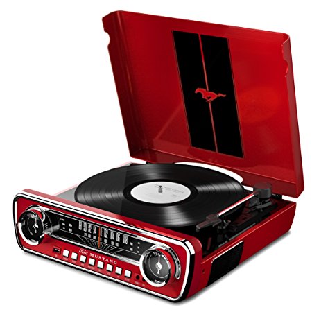 ION Audio Mustang LP Red Retro 1965 Ford 4-in-1 Belt Drive Turntable