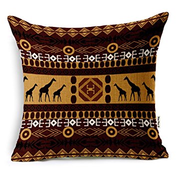 YouYee Square Decorative Cotton Linen Throw Pillow Case Cushion Cover,Ethnic African Style(18x18inch)