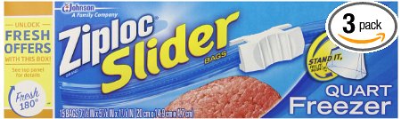 Ziploc Slider Freezer Bags Quart 15 ct (Pack Of 3)