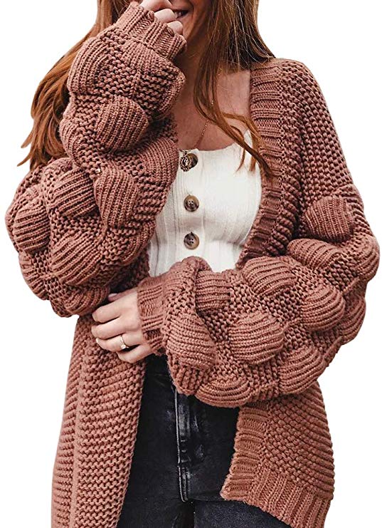 Ferbia Women Oversized Cardigan Knitted Cute Chunky Sweaters Wrap Long Fall Pom Pom Open Front Knit