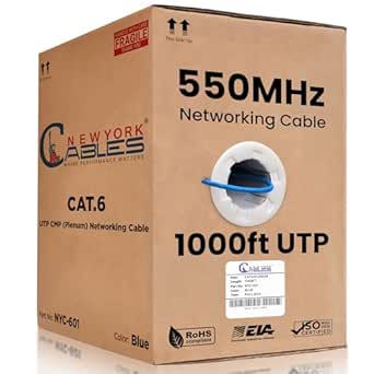 CAT6 Plenum Cable 1000ft (CMP) | UTP, 550MHz, 23AWG, 4Pair UTP 1.0GB Cat 6 Plenum Cable | Internet Cable for Networking (Blue, 1000 feet)