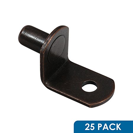 Rok Hardware 1/4" L-Shaped Support Furniture Cabinet Closet Shelf Bracket Pegs with Hole, Antique Copper, 25 Pack