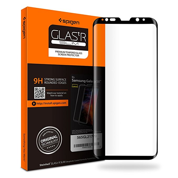 Spigen® Samsung Galaxy S8 Screen Protector **Easy-Install Kit** [Full Cover BLACK] Samsung Galaxy S8 Tempered Glass [Anti-Scratch] Samsung Galaxy S8 Glass Screen Protector *Ultra Clear* Samsung Galaxy S8 Protective glass (565GL21779)