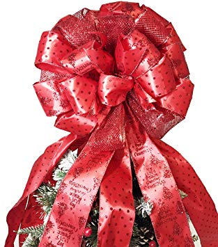 Flash World Christmas Tree Topper,27x12 Inches Large Toppers Bow with Streamer Wired Edge for Christmas Decoration (Large Red Big)