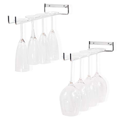 Wallniture Wall Mount Stemware Rack and Wine Glass and Mug Holder, Chrome,15 Inch, Set of 2