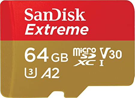 SanDisk 64GB Extreme microSDXC UHS-I Memory Card with Adapter - C10, U3, V30, 4K, 5K, A2, Micro SD Card - SDSQXAH-064G-GN6MA