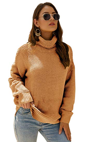 Angashion Women's Casual Long Sleeve Turtleneck Cable Knit Oversized Pullover Sweater Tops