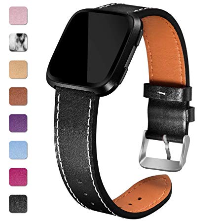 Maledan Replacement Bands Compatible for Fitbit Versa, Versa Lite Edition and Versa Special Edition, Genuine Leather Band Replacement Accessories Strap for Fitbit Versa Smart Watch, Women Men