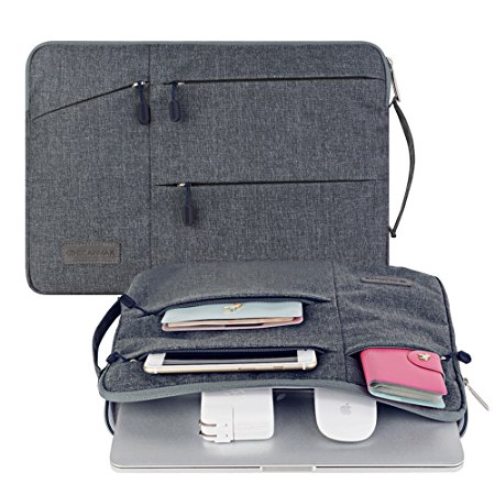 Yarrashop®Multi-functional Briefcase Sleeve Bag with Side Pockets, Laptop Handbag for Macbook Air Pro / Notebook / Surface / Dell Sleeve Case Cover Bag (15 Inch, Gray)