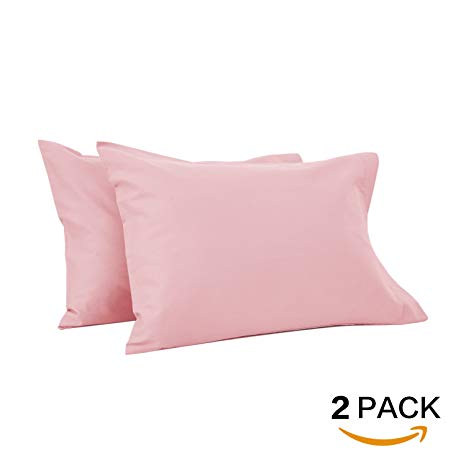 TILLYOU Toddler Travel Pillowcases Set of 2, 14x20- Fits Pillows Sized 12x16, 13x18 or 14x19, 100% Soft Cotton Percale, Envelope Style Machine Washable Kids Pillow Cases, Pink