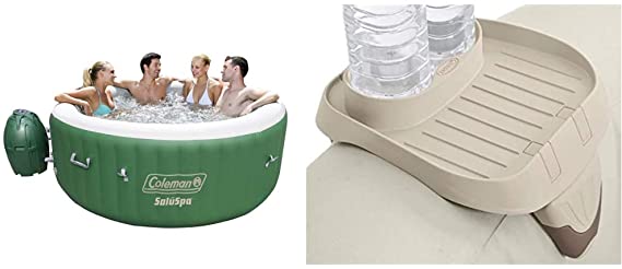 Coleman SaluSpa Inflatable Hot Tub Spa, Green & White & Intex PureSpa Cup Holder, 2 Standard Size Beverage Containers