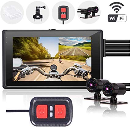 Motorcycle Dual Camera Motorcycle Cameras Recorder,1080P Dual Lens Dash Cam Dvr,Motorcycle Front and Rear Camera Waterproof,WiFi,3" LCD,150°Angle,128G Max.Night Vision Motorcycle Dual Camera.